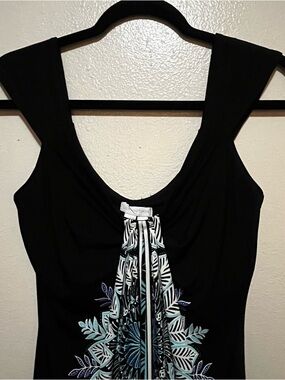 London Times | Dresses | Y2k Noon Times Black Midi Dress Blue Floral ...